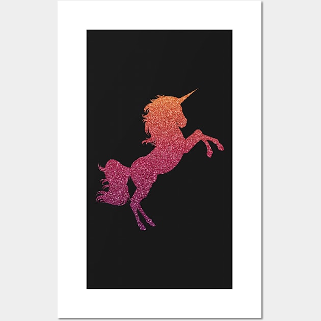 Dark Red Orange Ombre Faux Glitter Unicorn Wall Art by Felicity-K